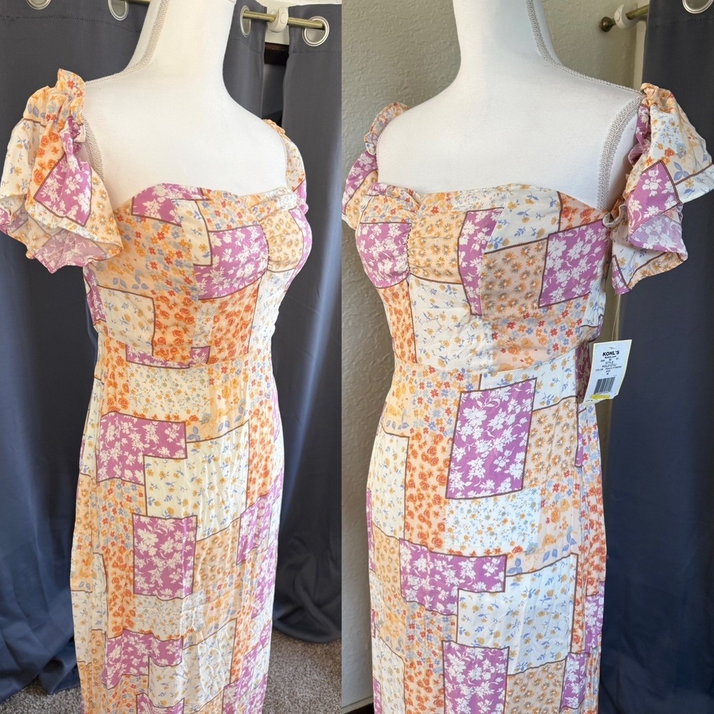 Live To Be Spoiled Floral Patchwork Maxi Dress Peach purple Medium